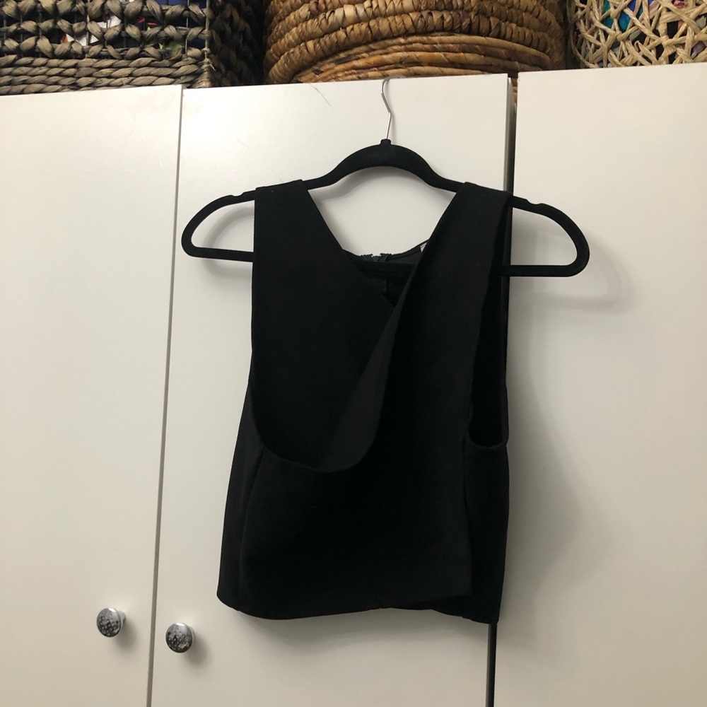 GINGER Black Structered Glam V Neck Adjustable Suede Tank-top Cropped Shirt Top - Picture 14 of 16